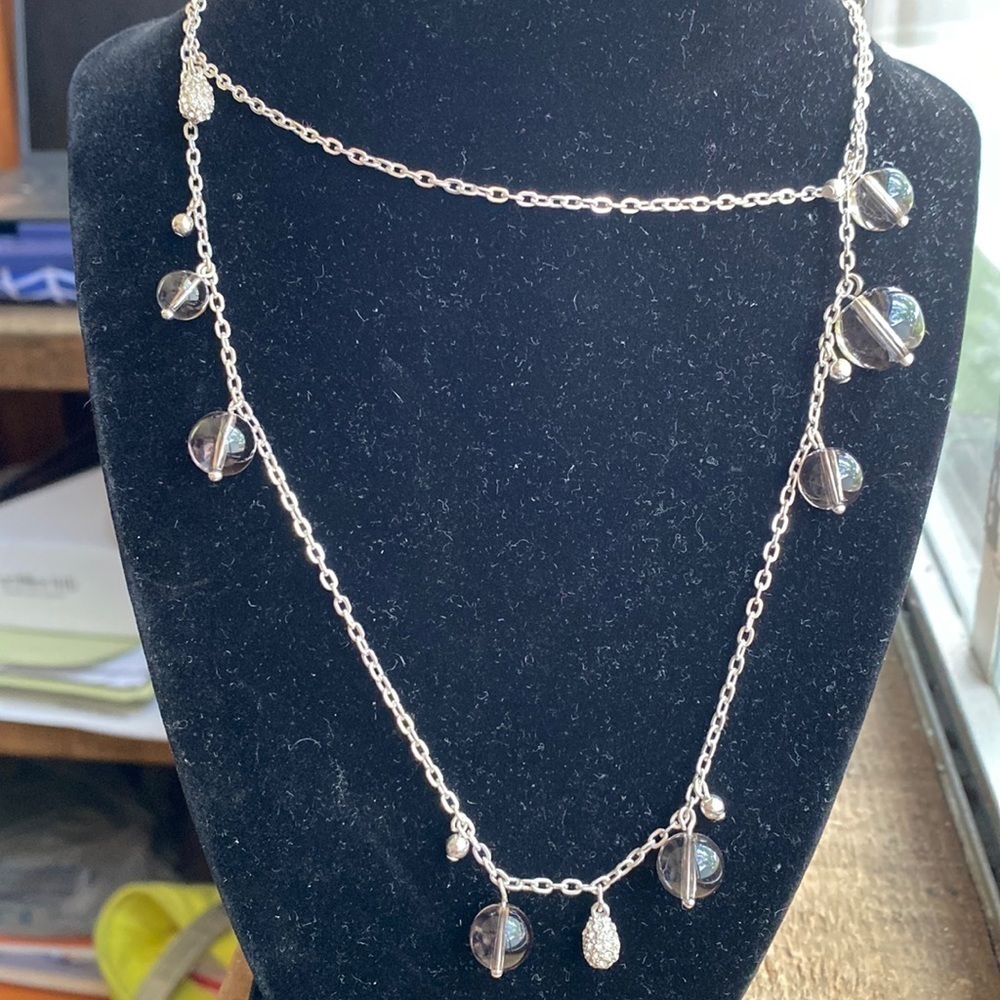J. Crew grey bead and silver‎ strand long necklace